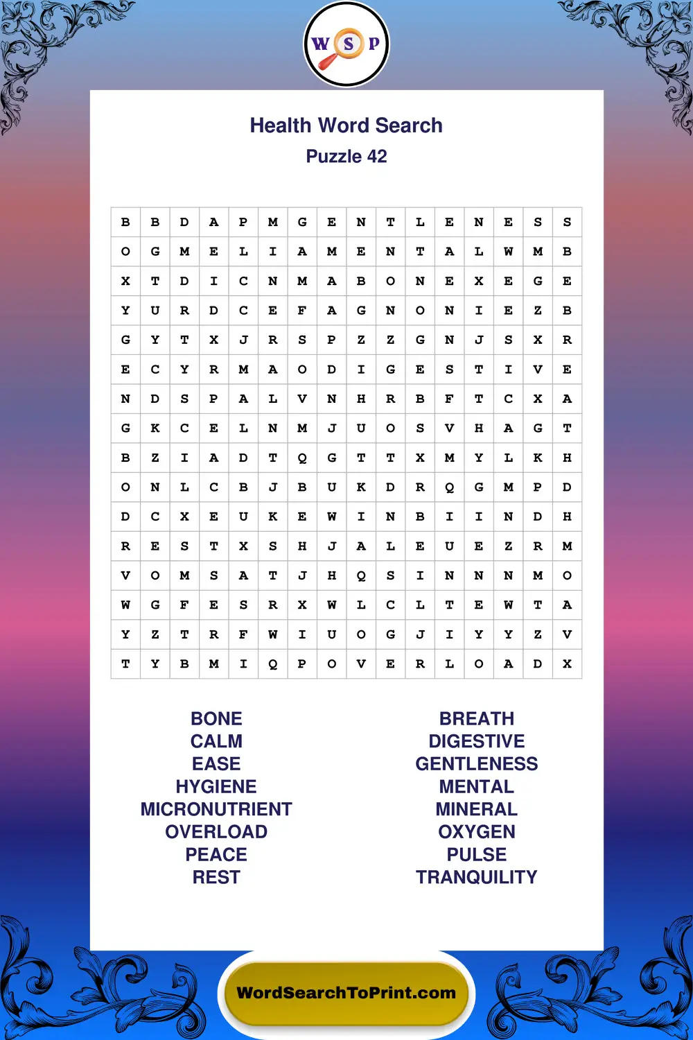 Health Word Search Puzzle 42