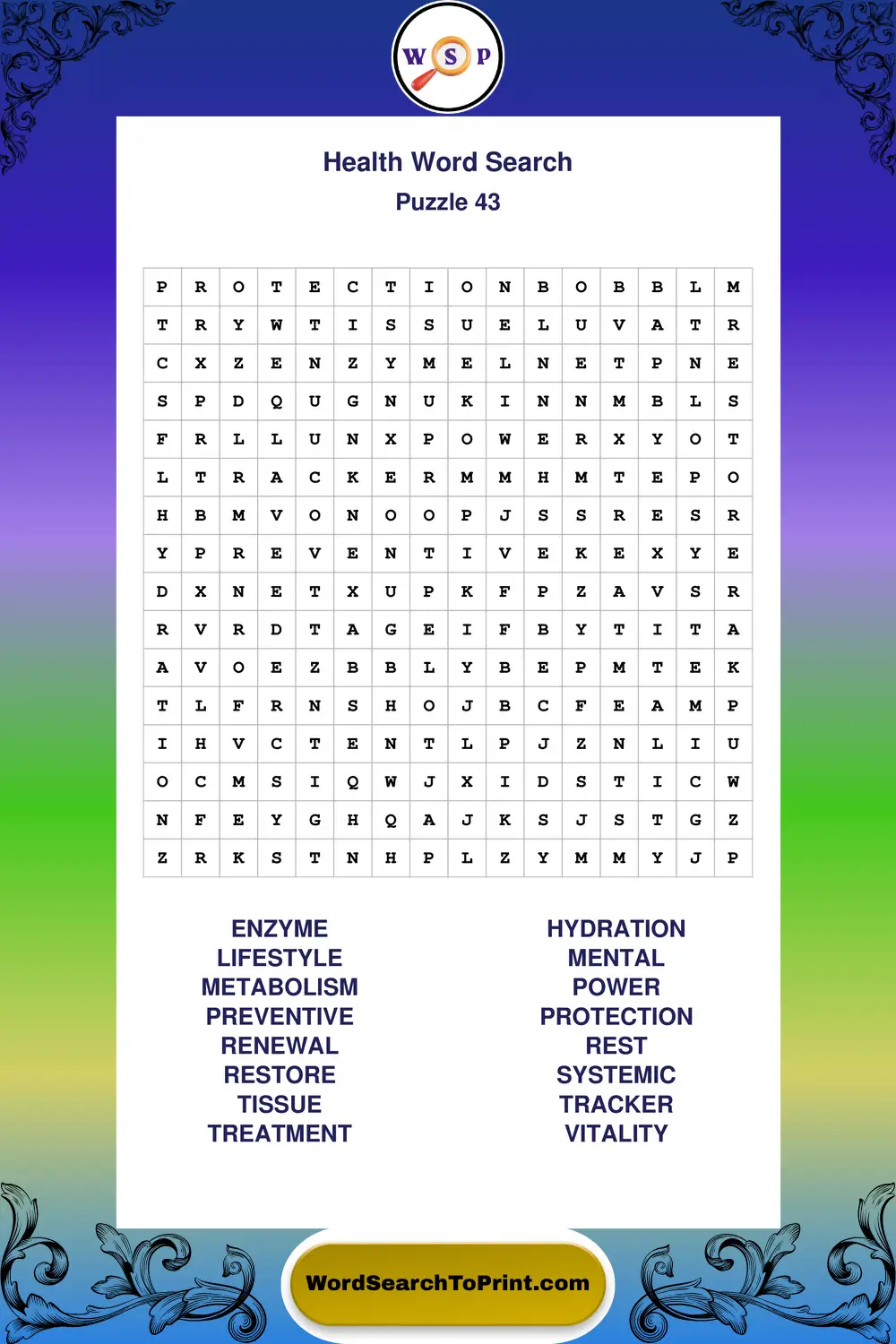 Health Word Search Puzzle 43