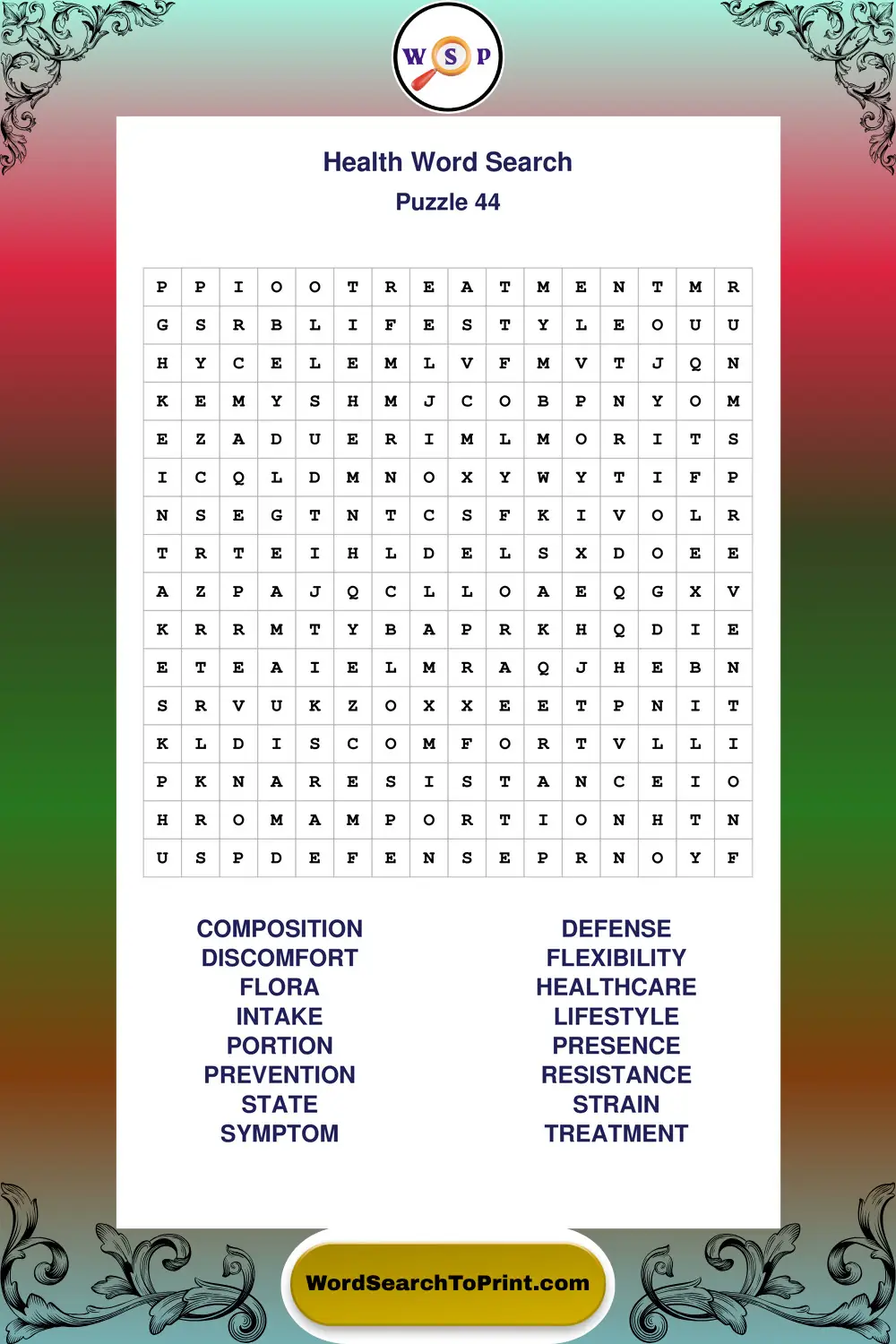 Health Word Search Puzzle 44