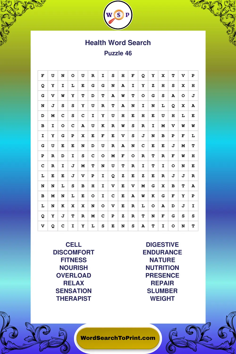 Health Word Search Puzzle 46