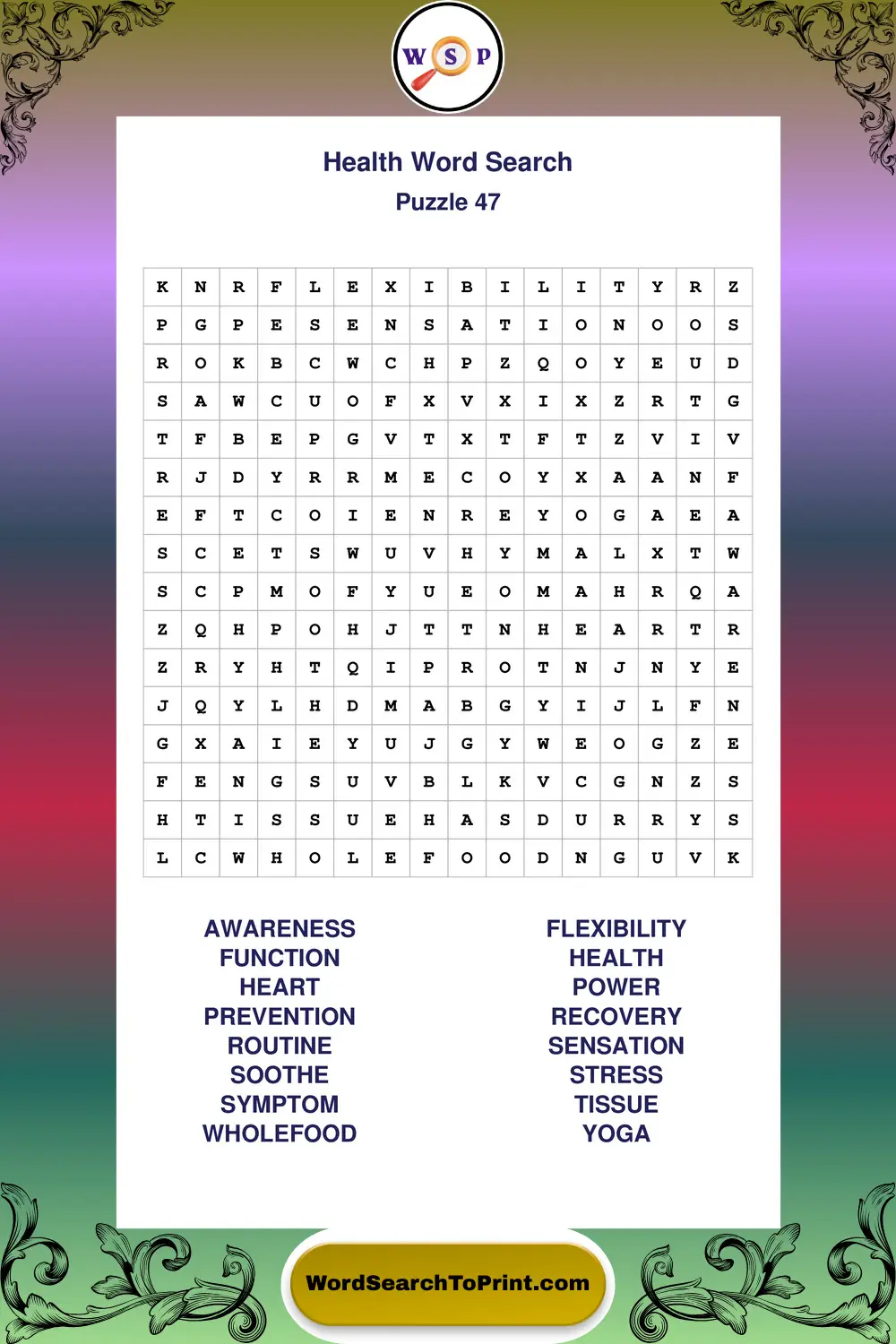 Health Word Search Puzzle 47