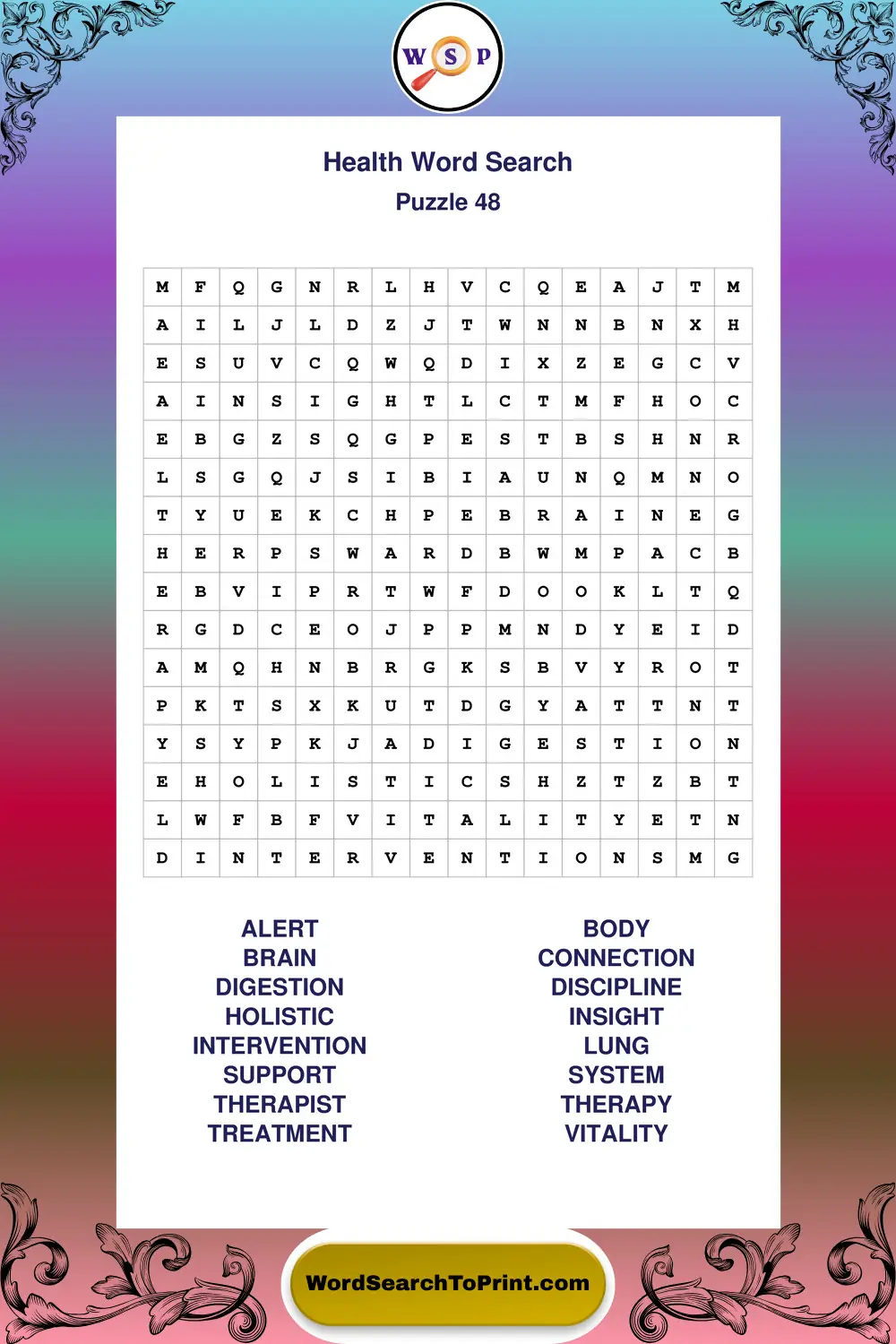Health Word Search Puzzle 48