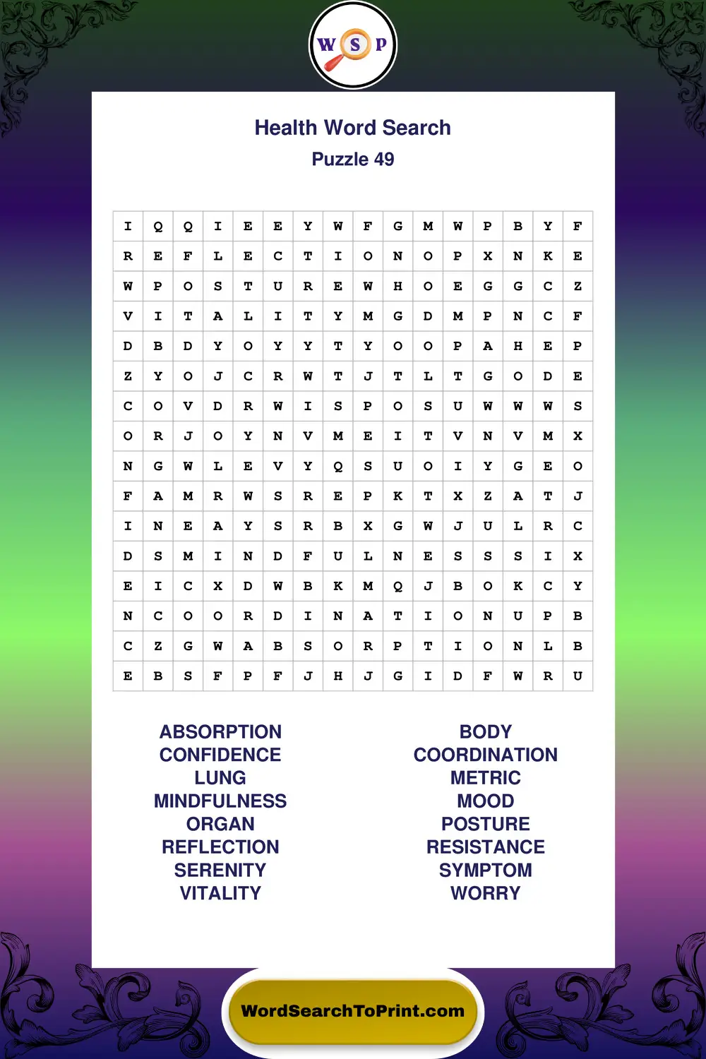 Health Word Search Puzzle 49
