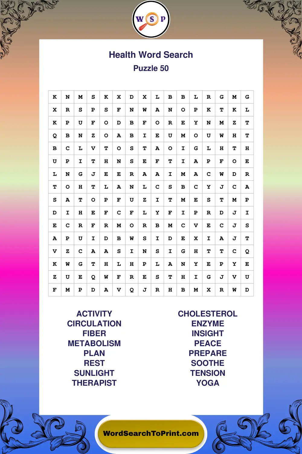 Health Word Search Puzzle 50