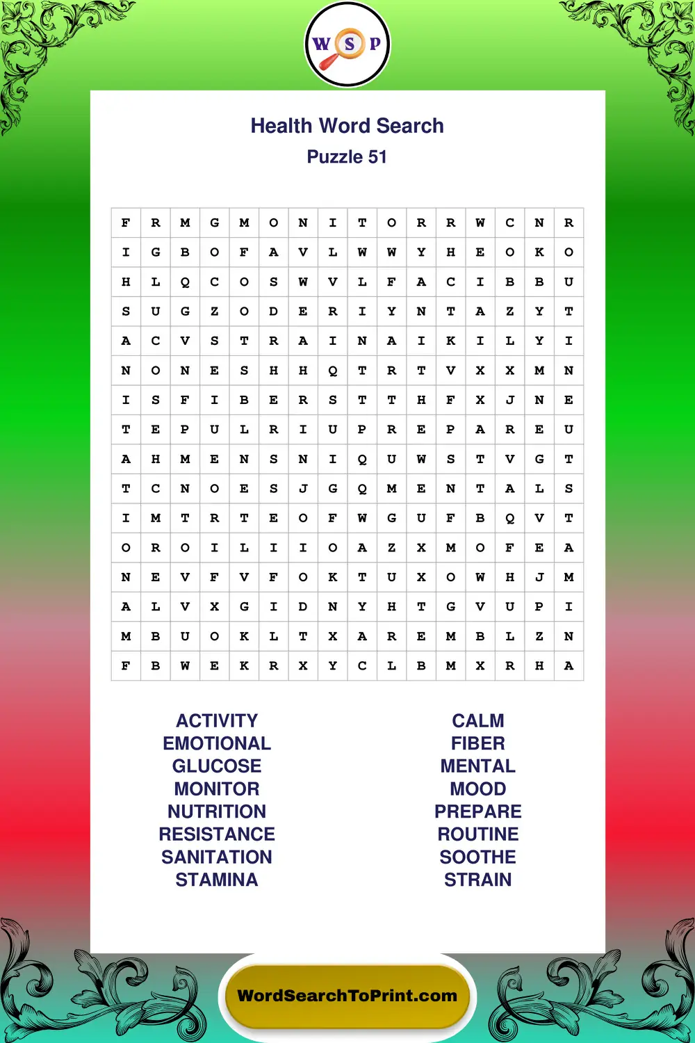 Health Word Search Puzzle 51