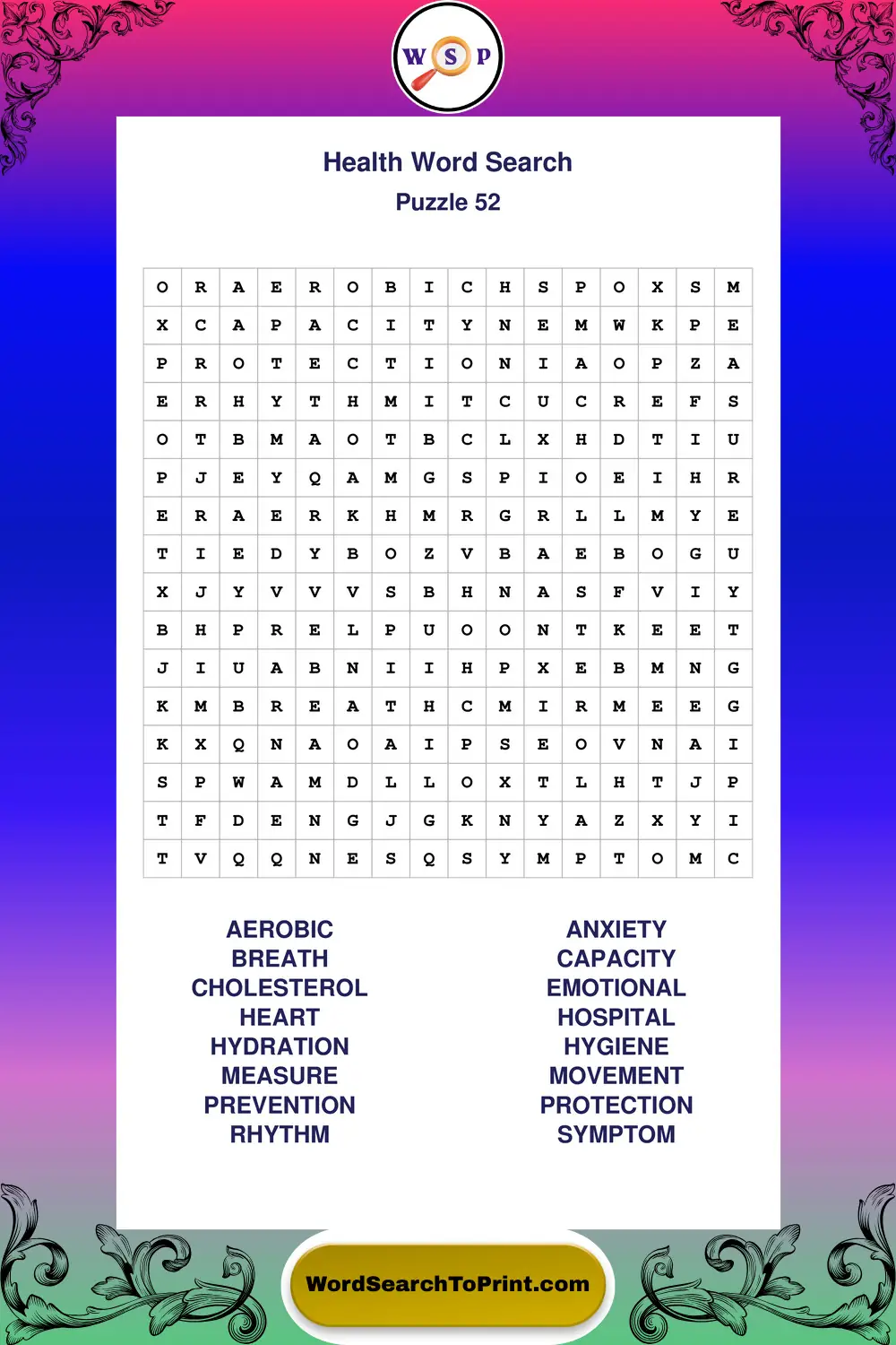 Health Word Search Puzzle 52