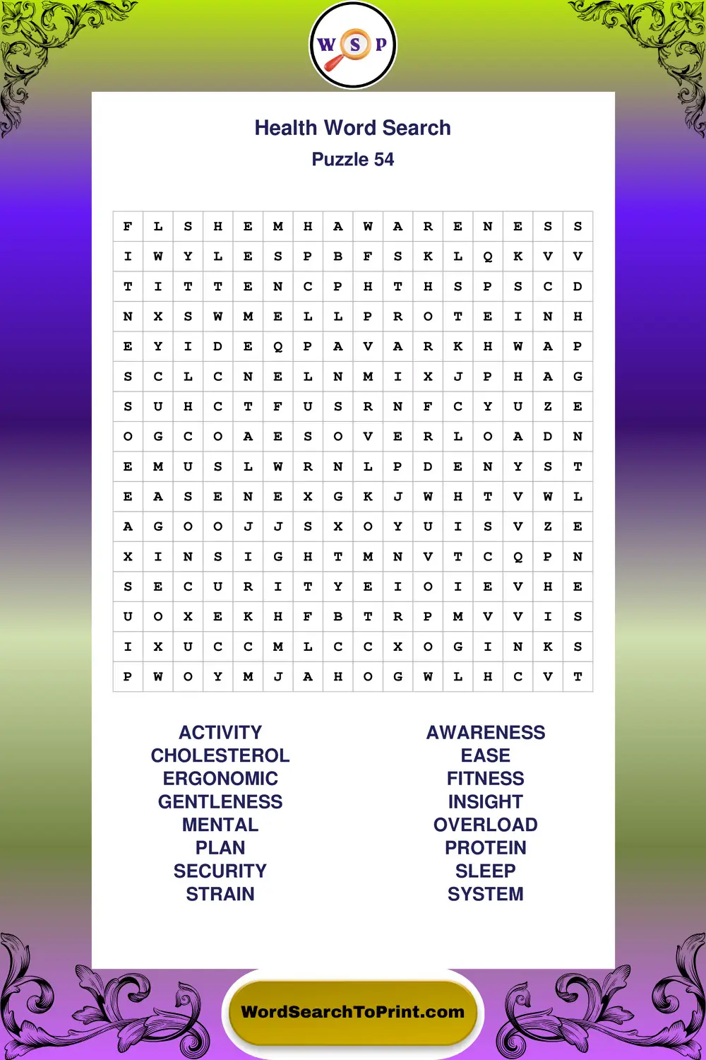 Health Word Search Puzzle 54