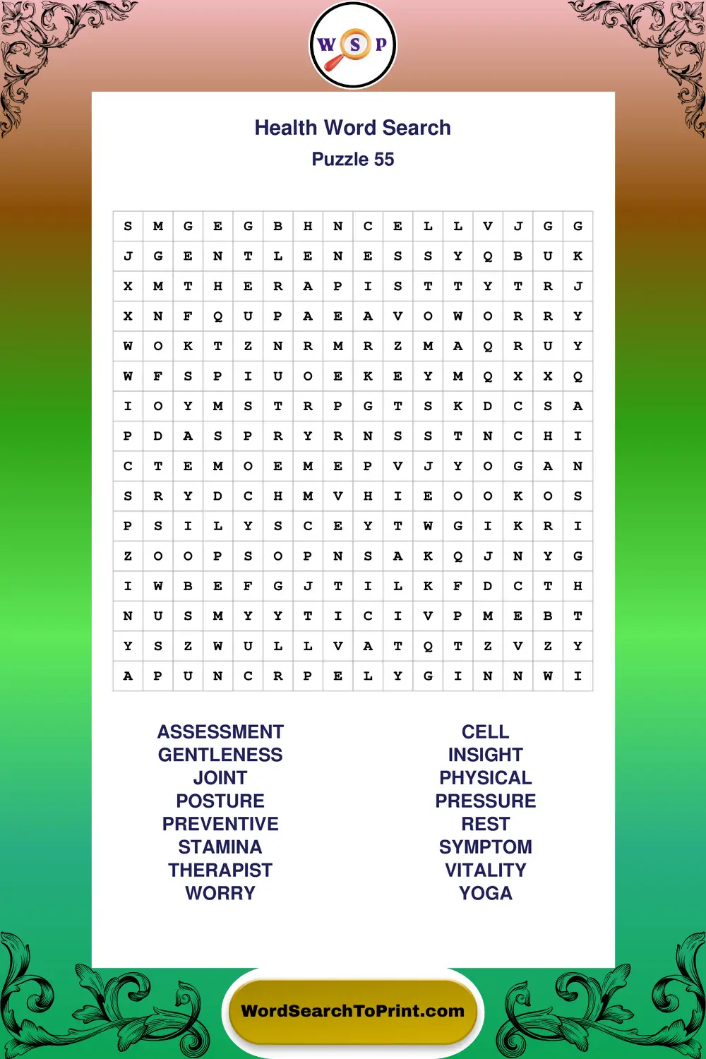 Health Word Search Puzzle 55