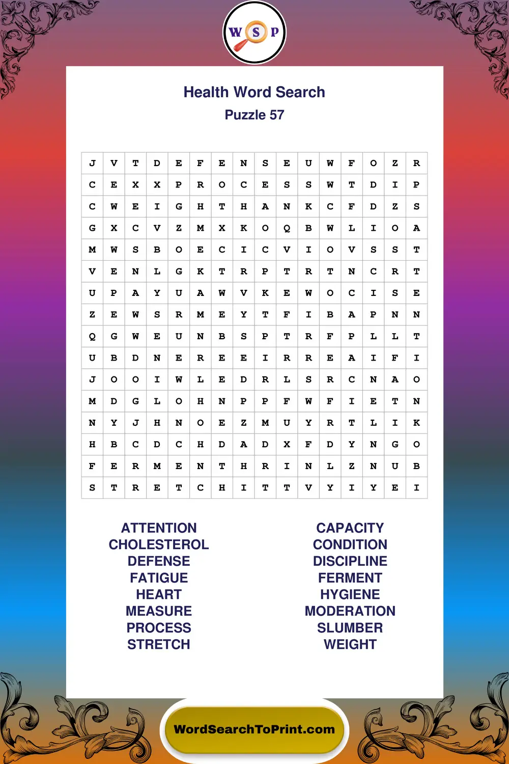 Health Word Search Puzzle 57