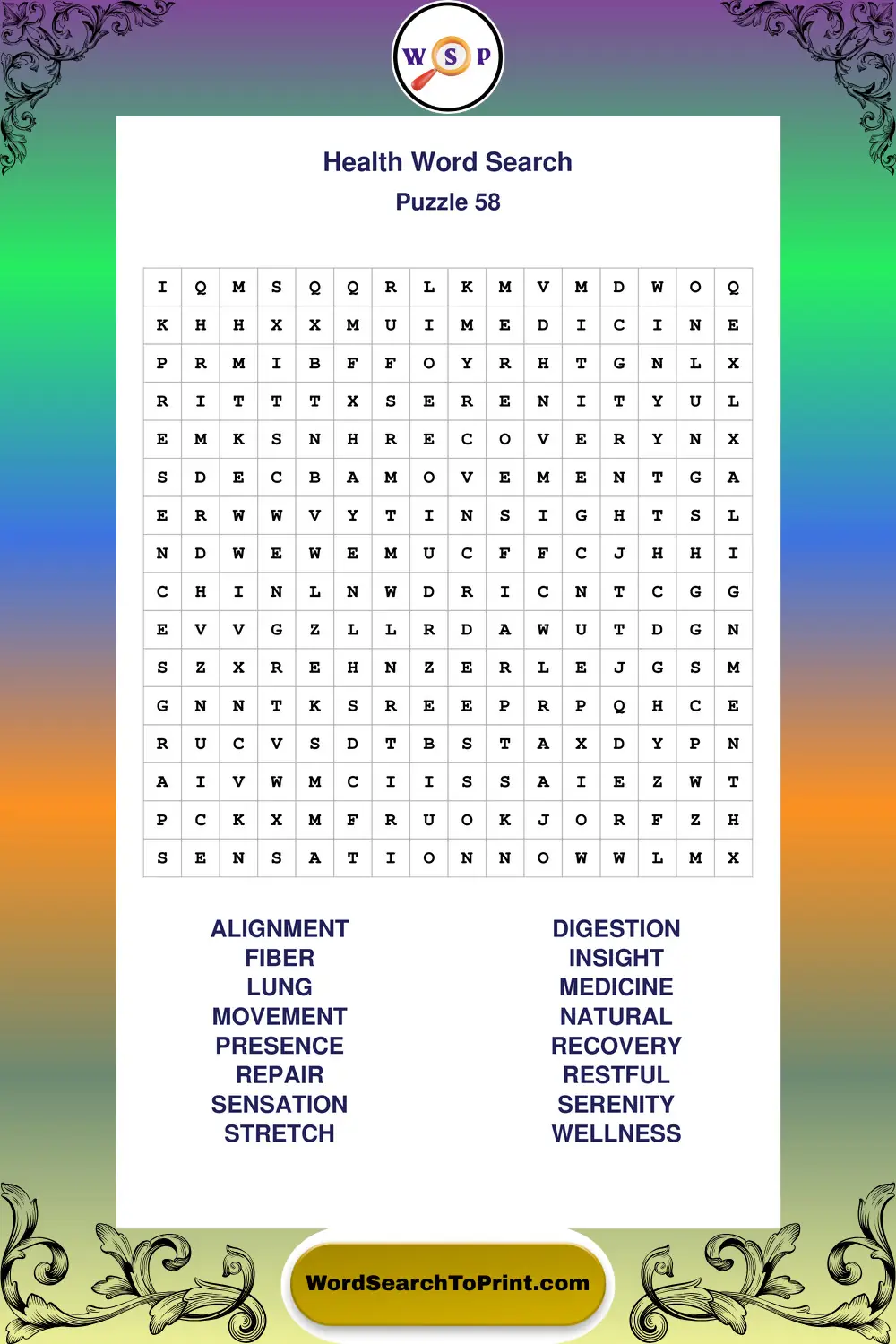 Health Word Search Puzzle 58