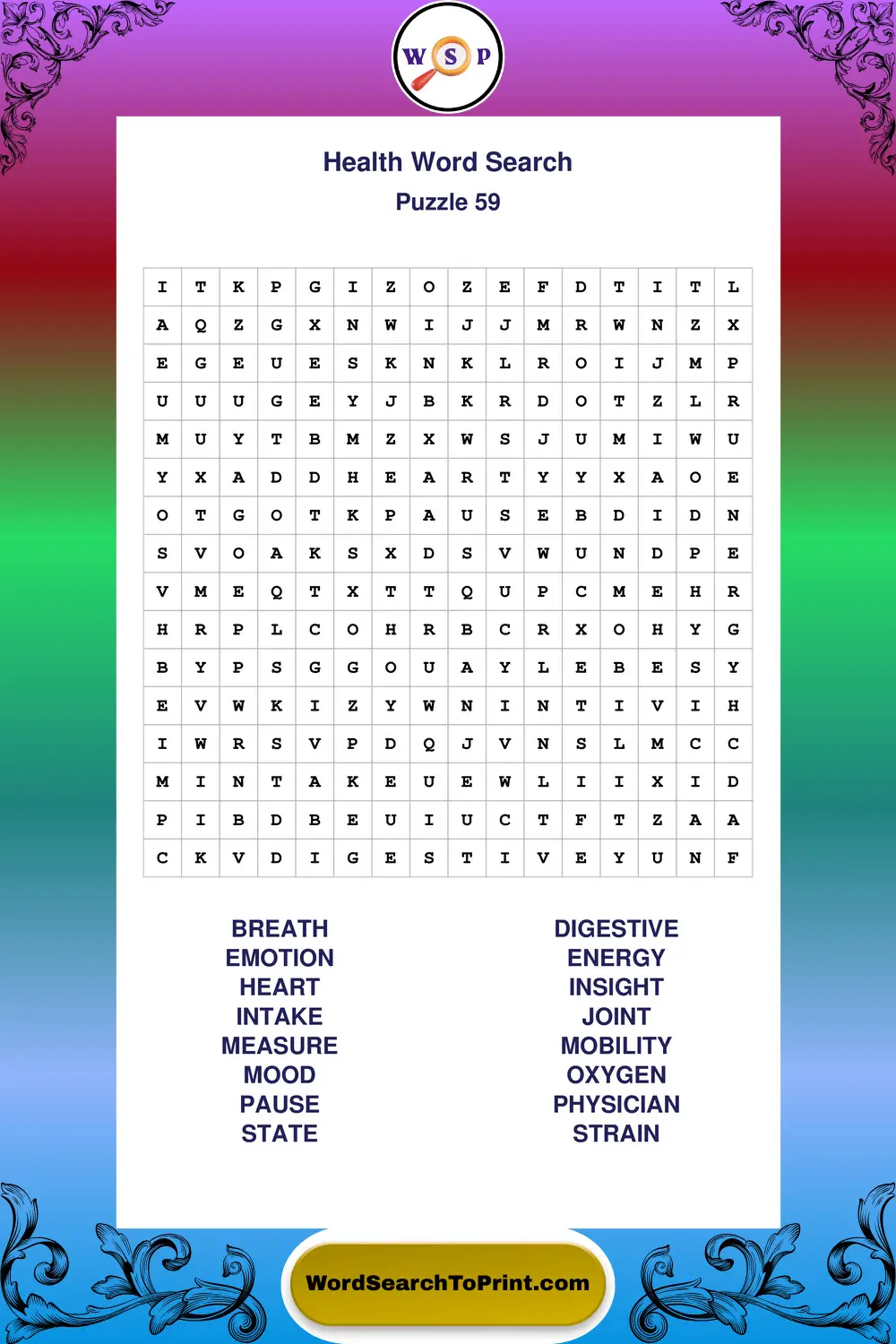 Health Word Search Puzzle 59