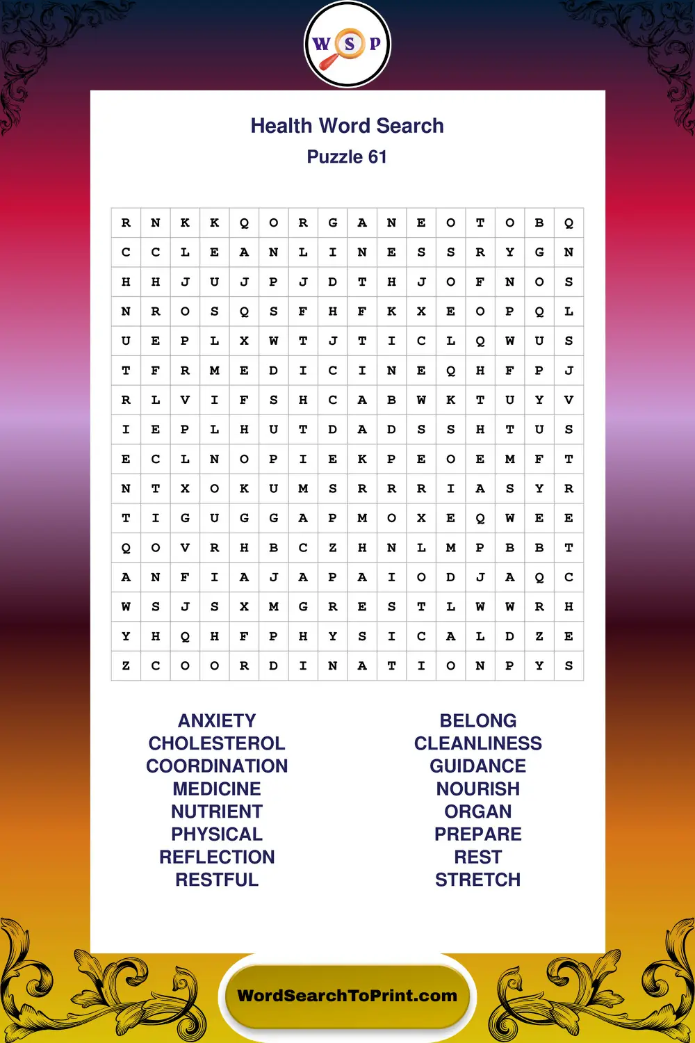 Health Word Search Puzzle 61