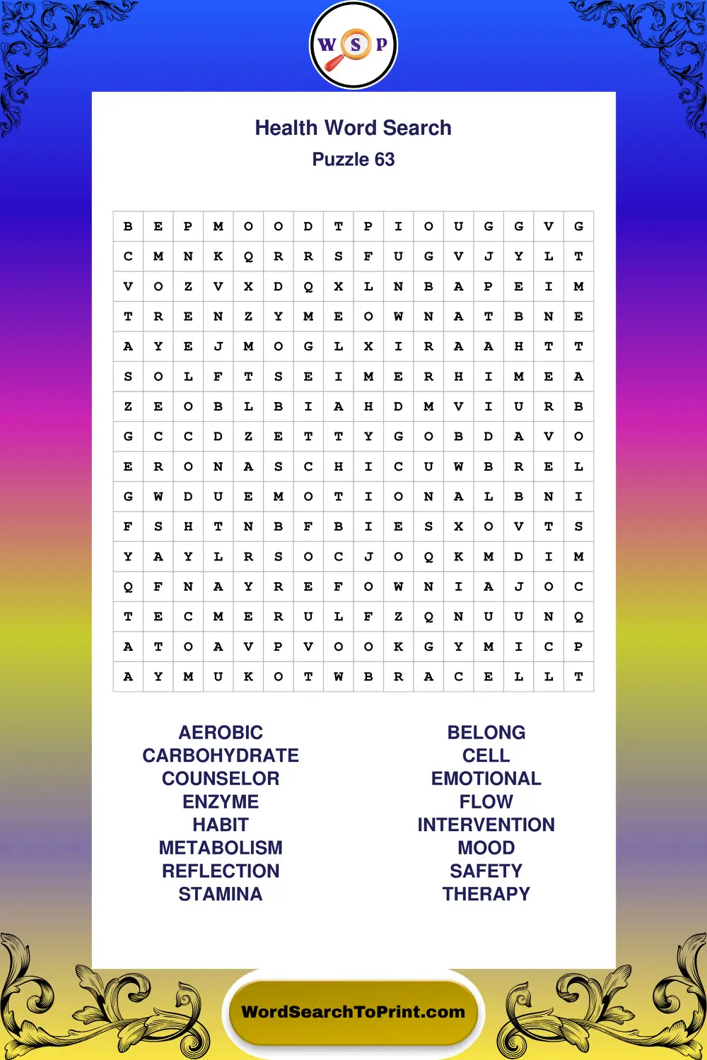 Health Word Search Puzzle 63