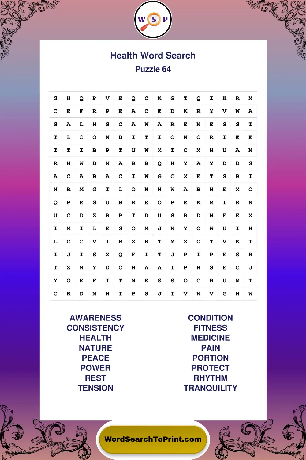 Health Word Search Puzzle 64