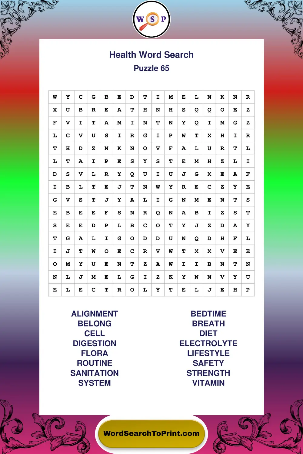 Health Word Search Puzzle 65