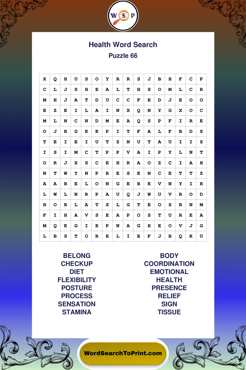 Health Word Search Puzzle 66