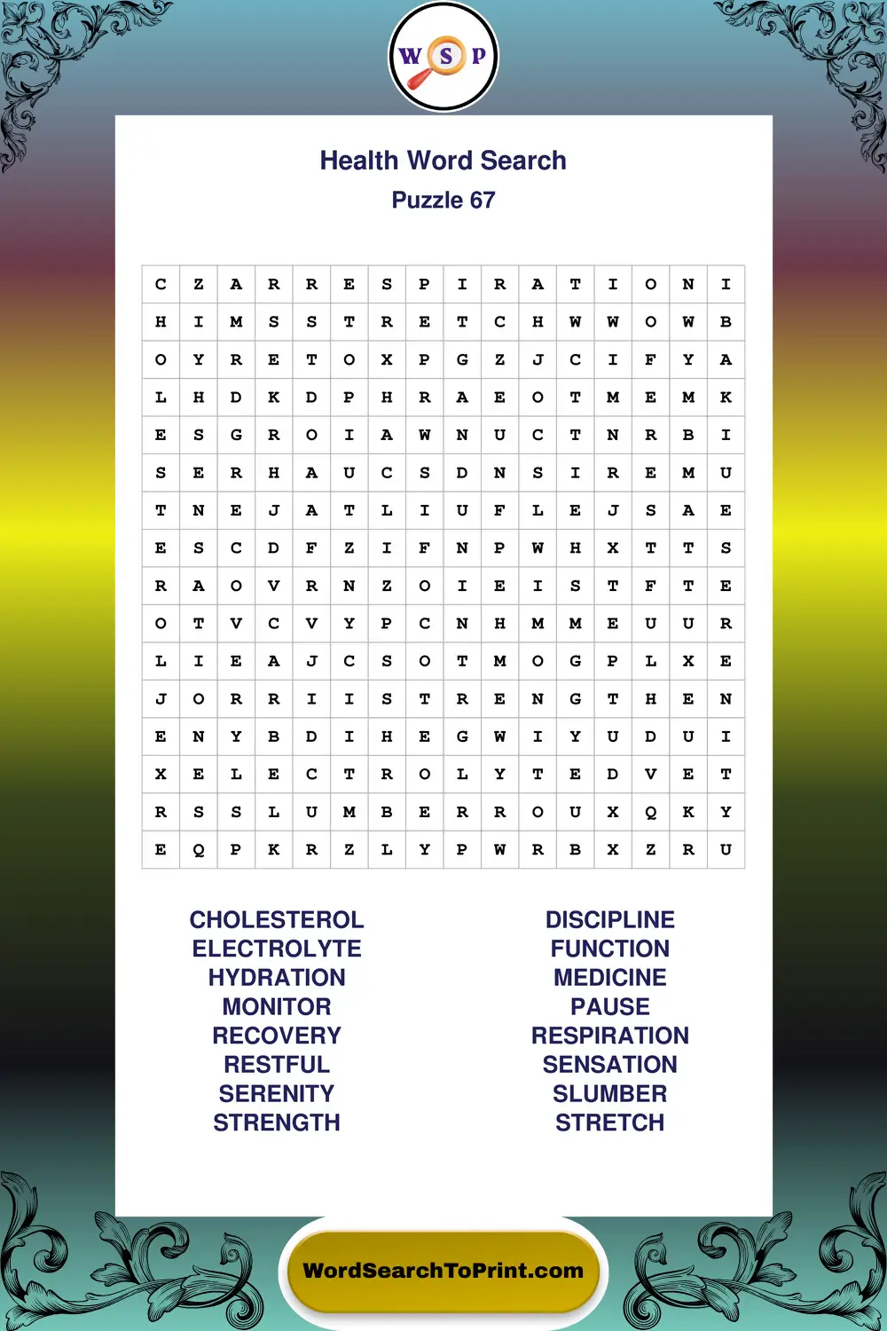 Health Word Search Puzzle 67