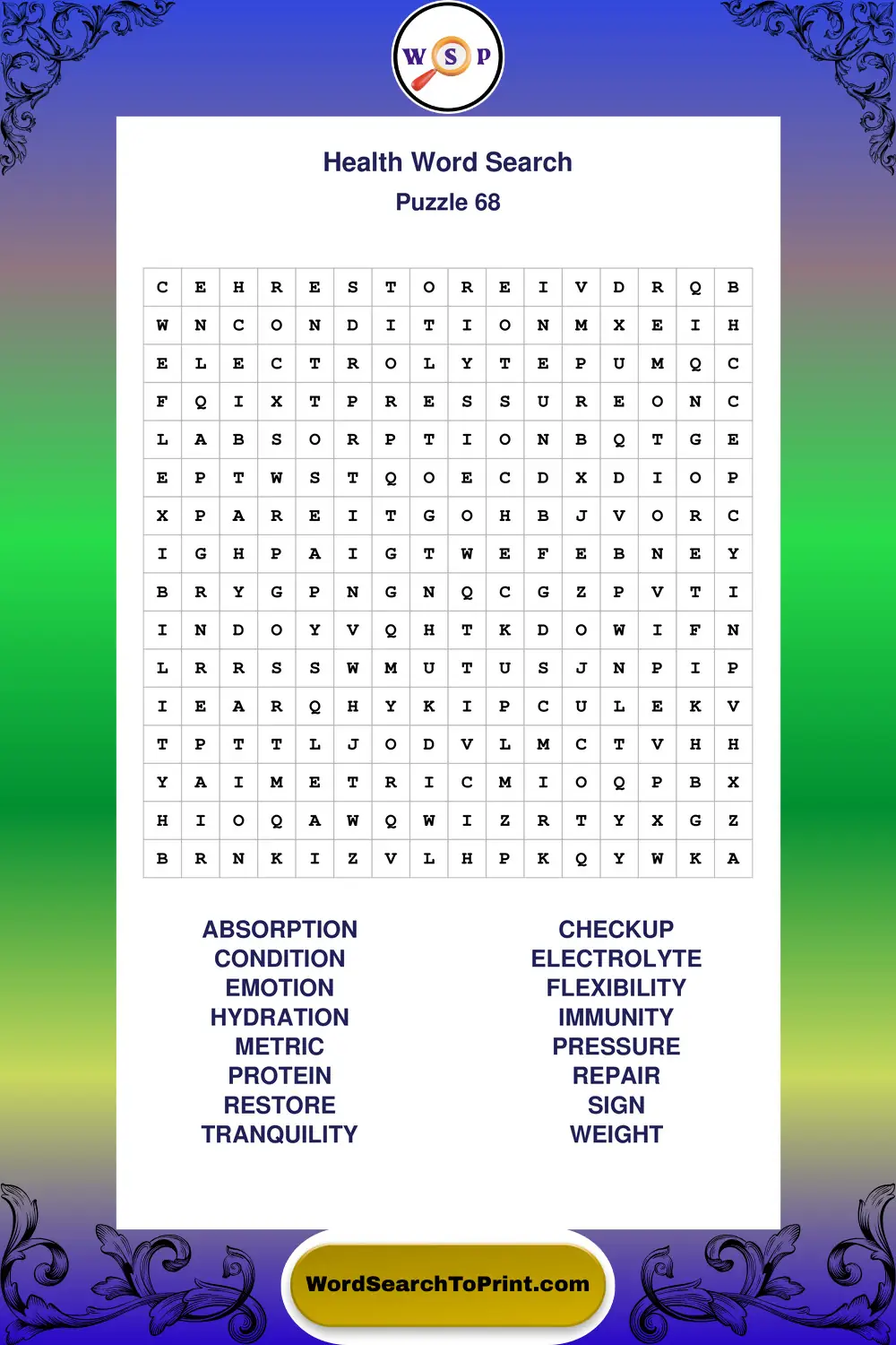 Health Word Search Puzzle 68
