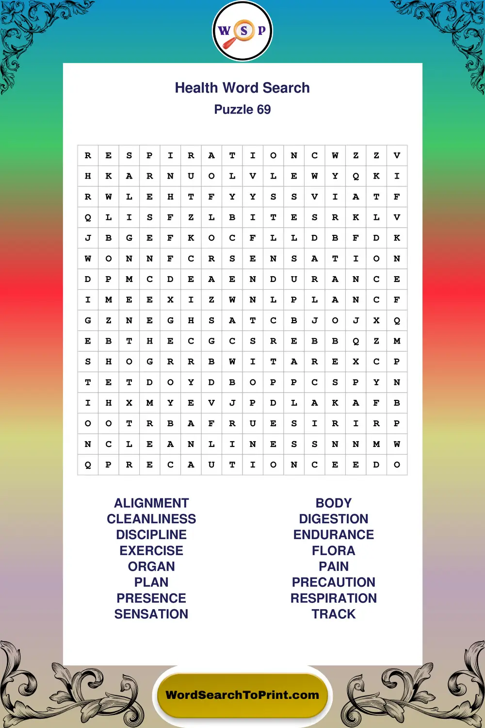 Health Word Search Puzzle 69