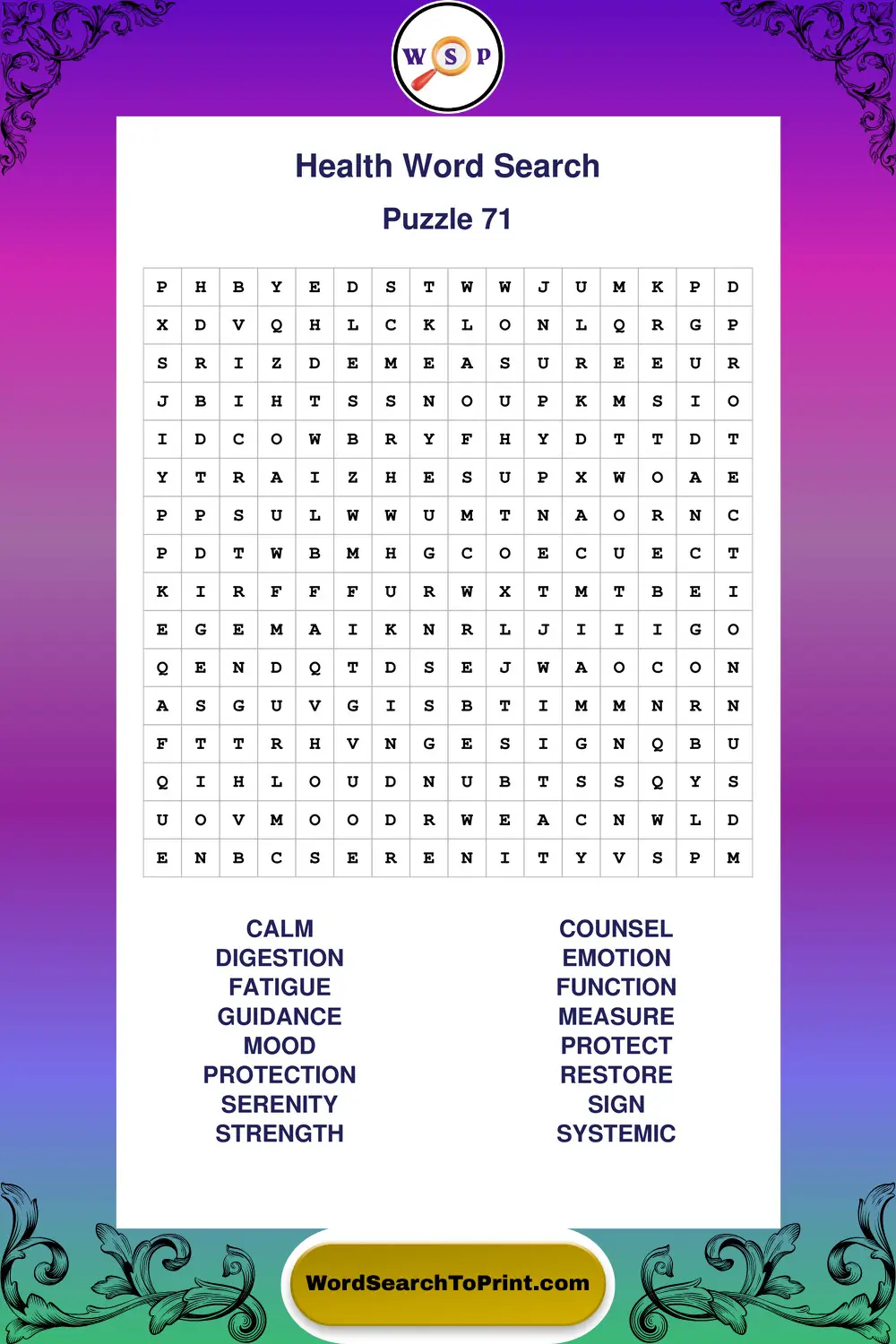 Health Word Search Puzzle 71