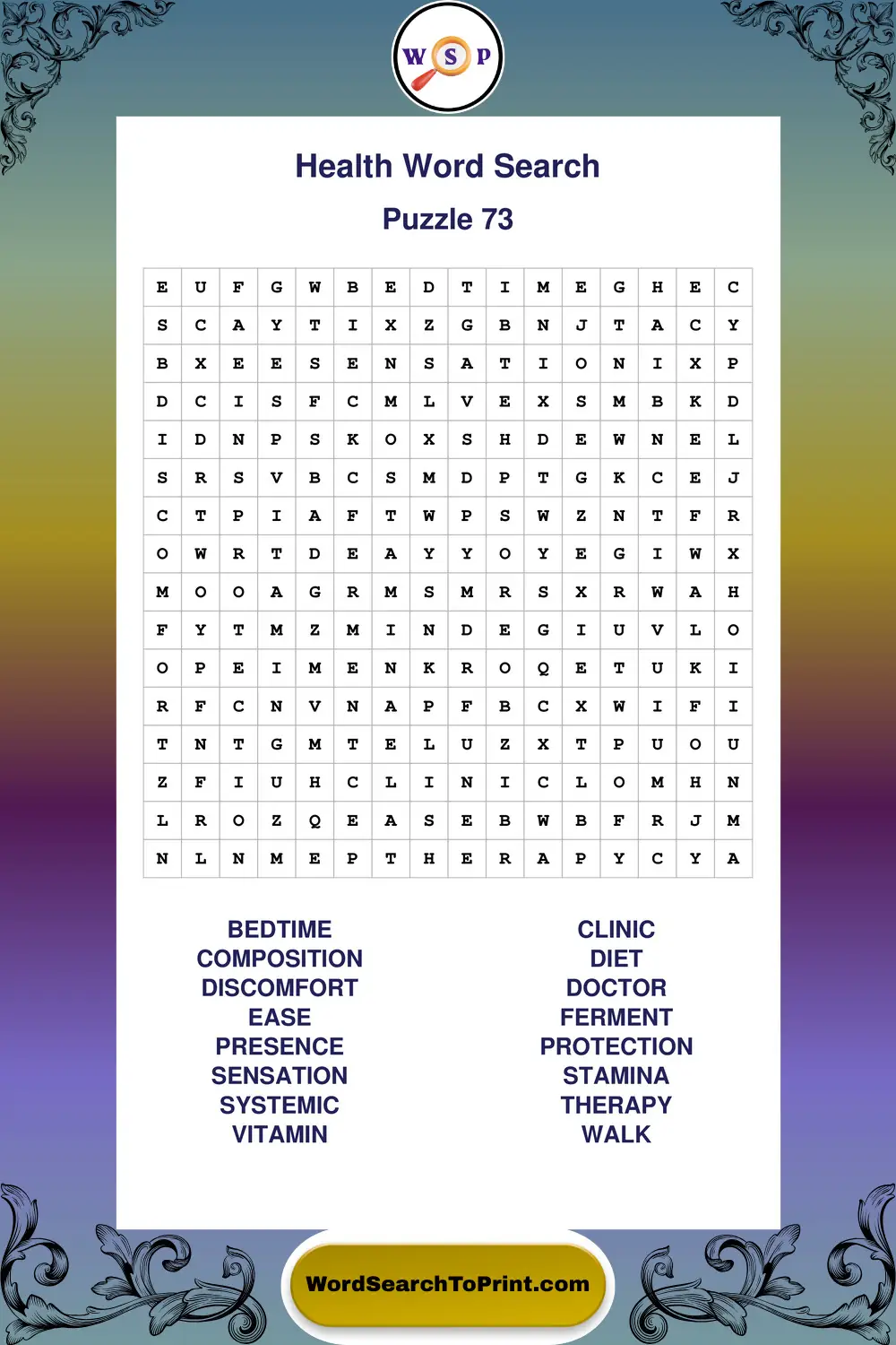 Health Word Search Puzzle 73