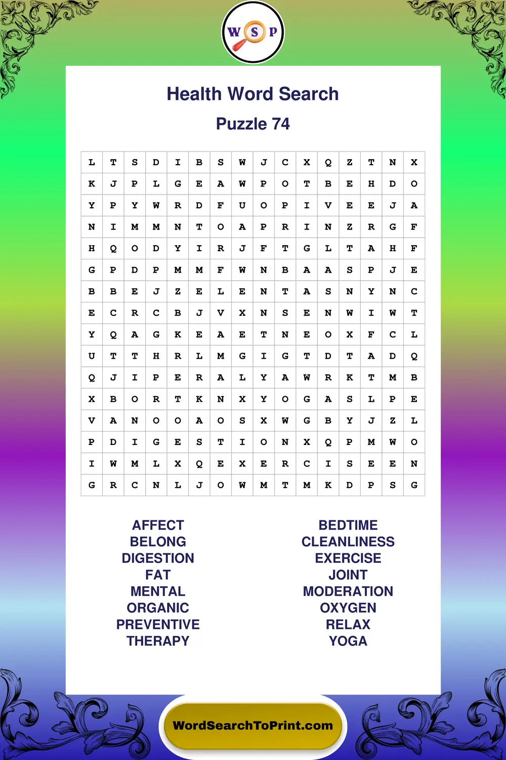 Health Word Search Puzzle 74