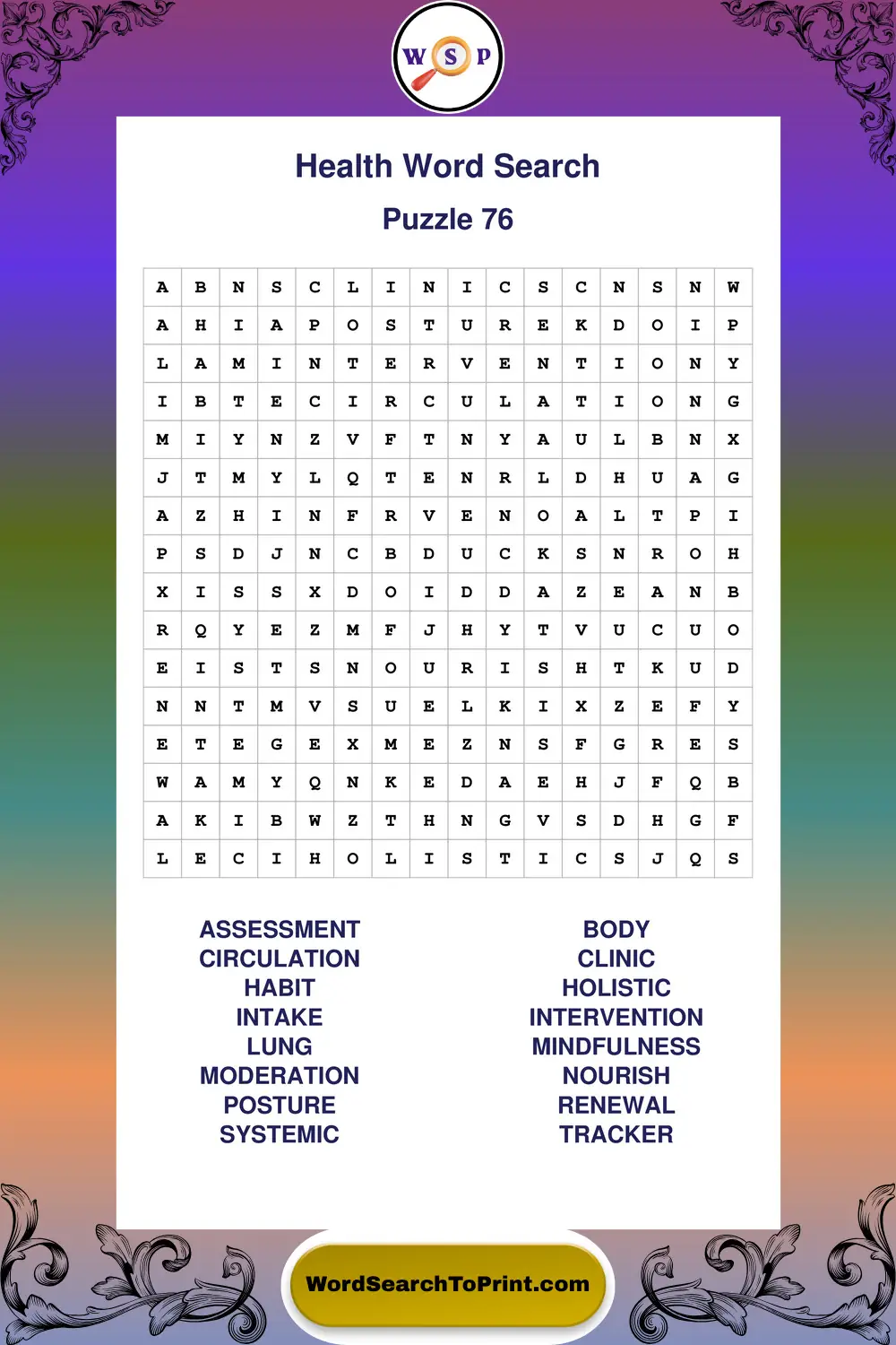 Health Word Search Puzzle 76