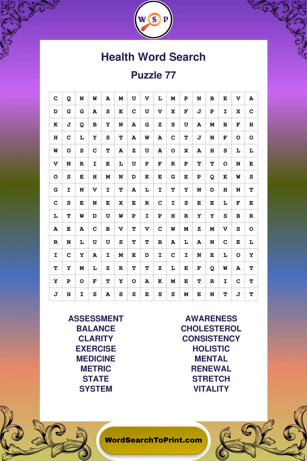 Health Word Search Puzzle 77