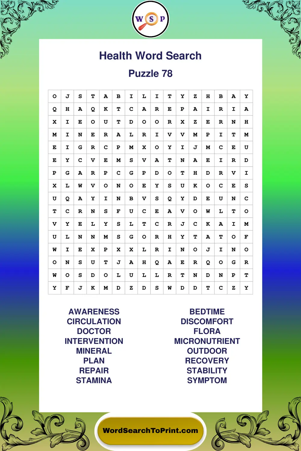 Health Word Search Puzzle 78