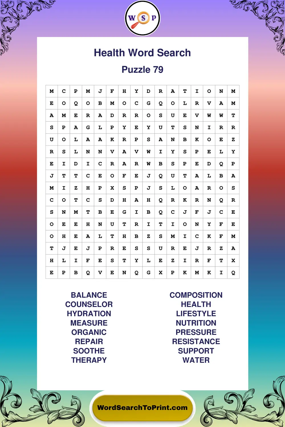 Health Word Search Puzzle 79