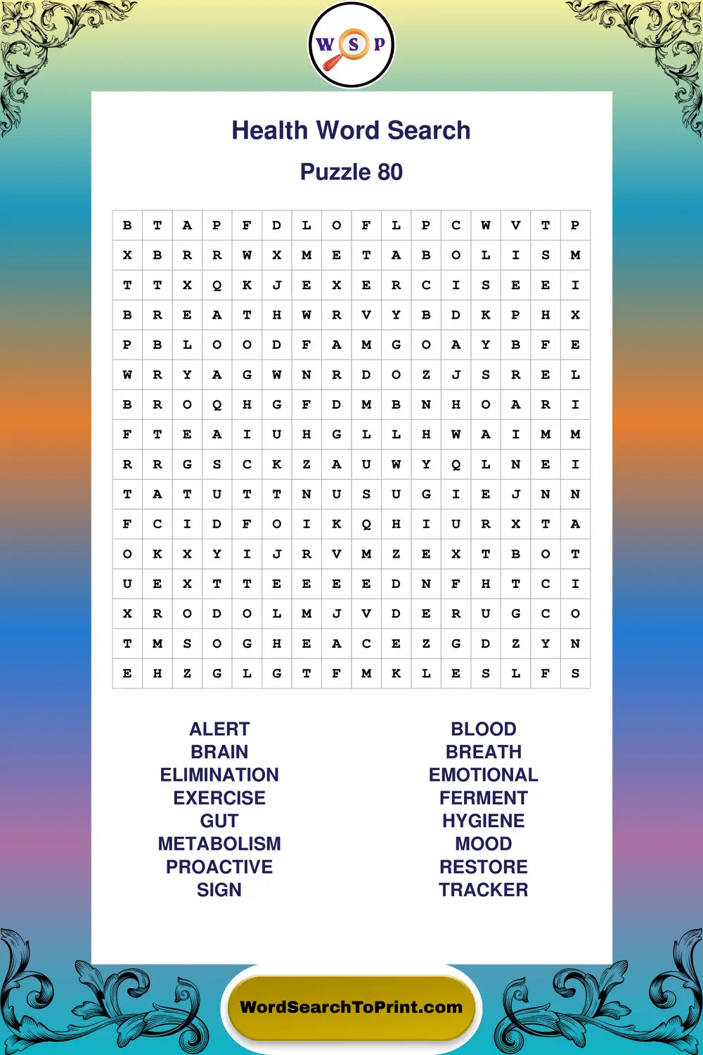 Health Word Search Puzzle 80