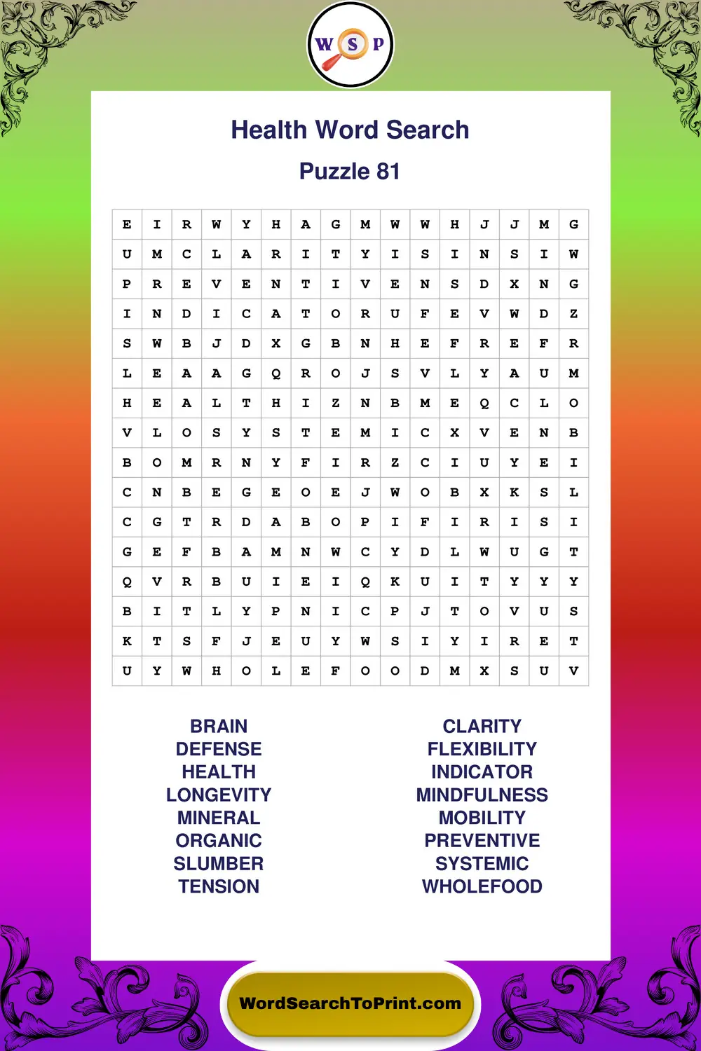 Health Word Search Puzzle 81