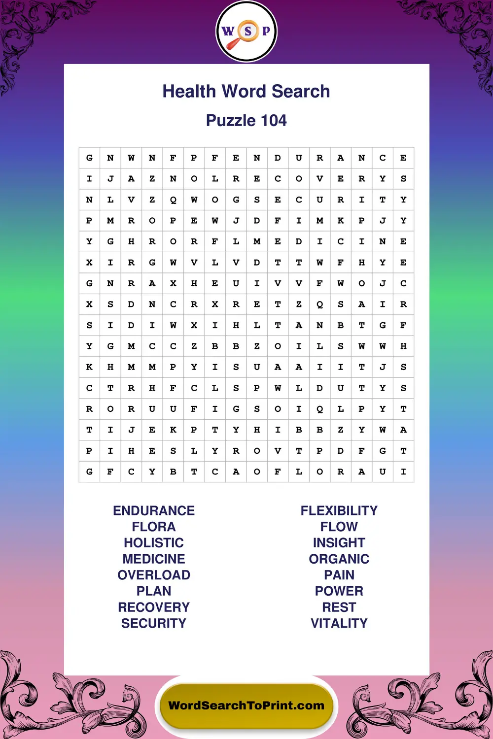 Health Word Search Puzzle 104