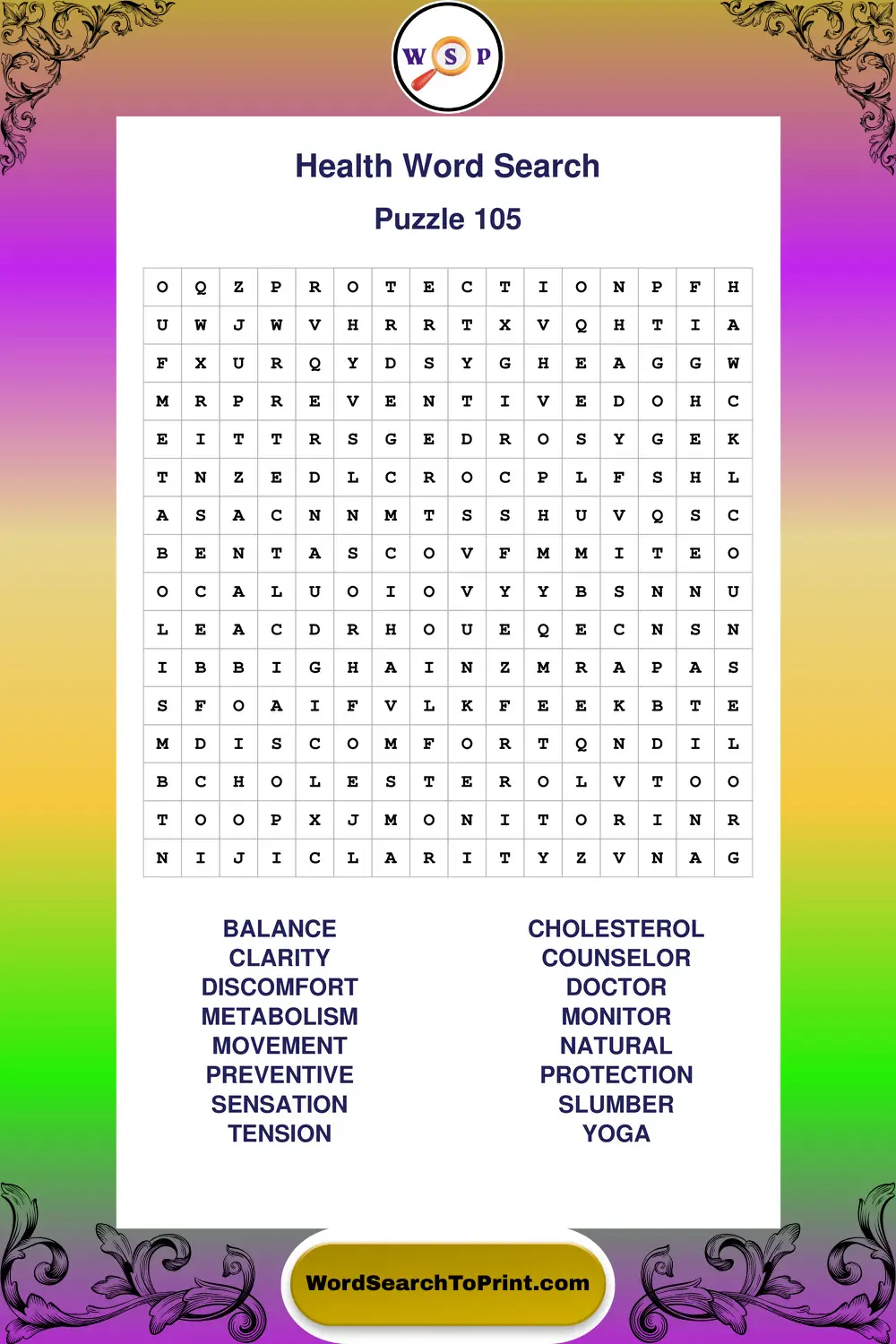 Health Word Search Puzzle 105