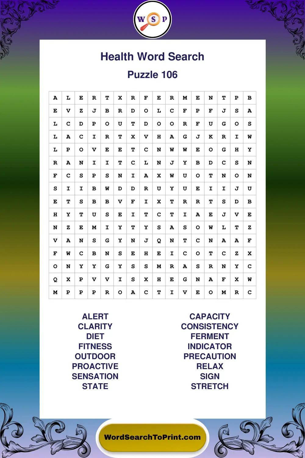 Health Word Search Puzzle 106