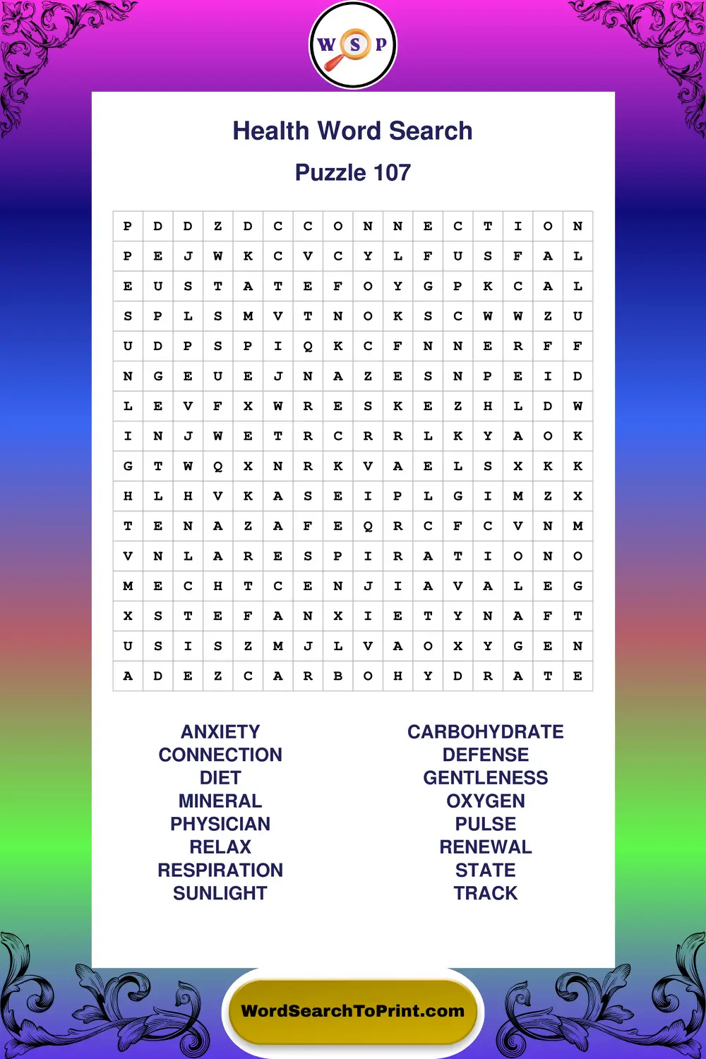 Health Word Search Puzzle 107
