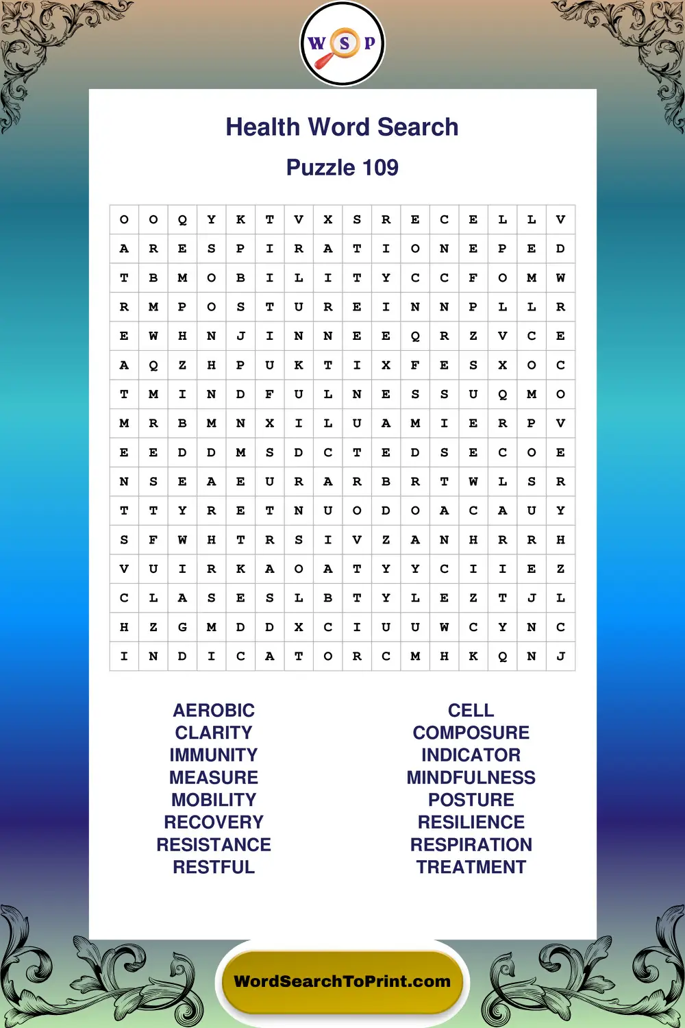 Health Word Search Puzzle 109