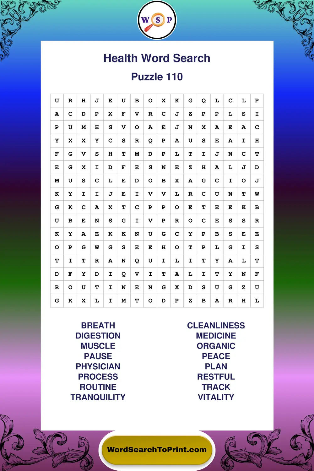Health Word Search Puzzle 110