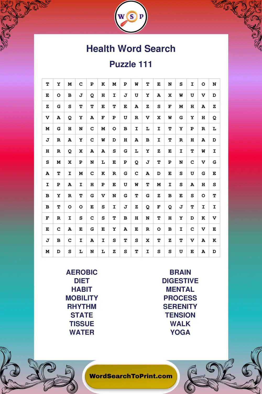 Health Word Search Puzzle 111