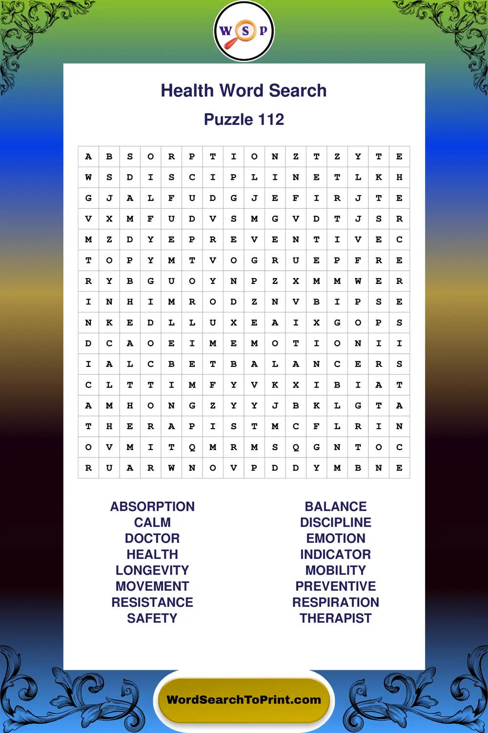 Health Word Search Puzzle 112