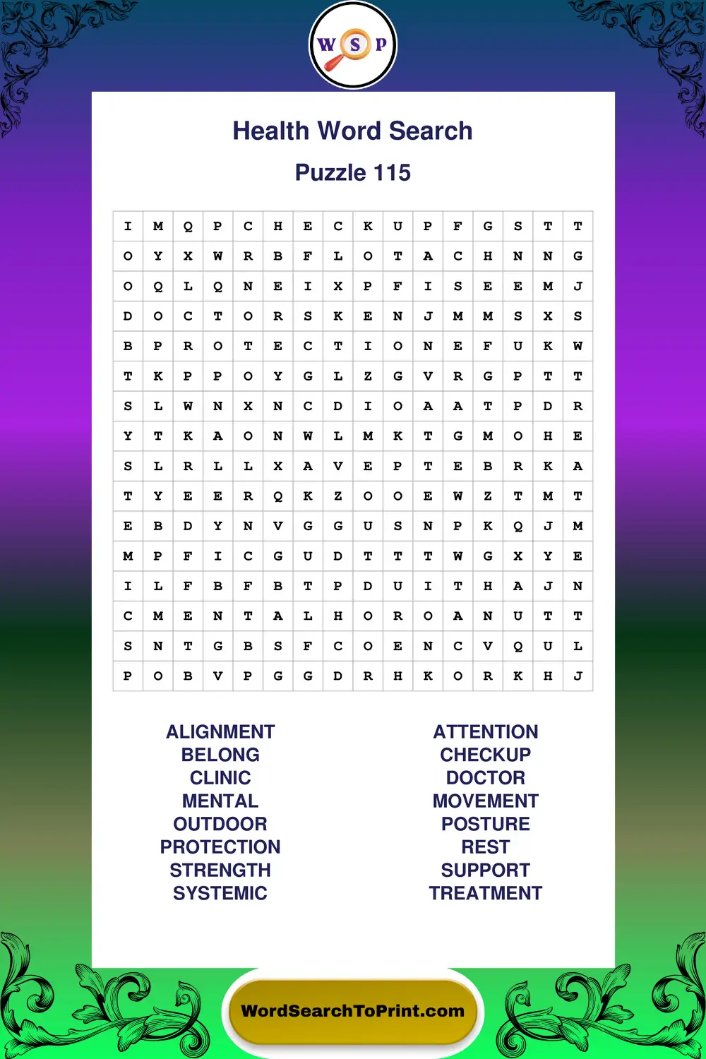 Health Word Search Puzzle 115