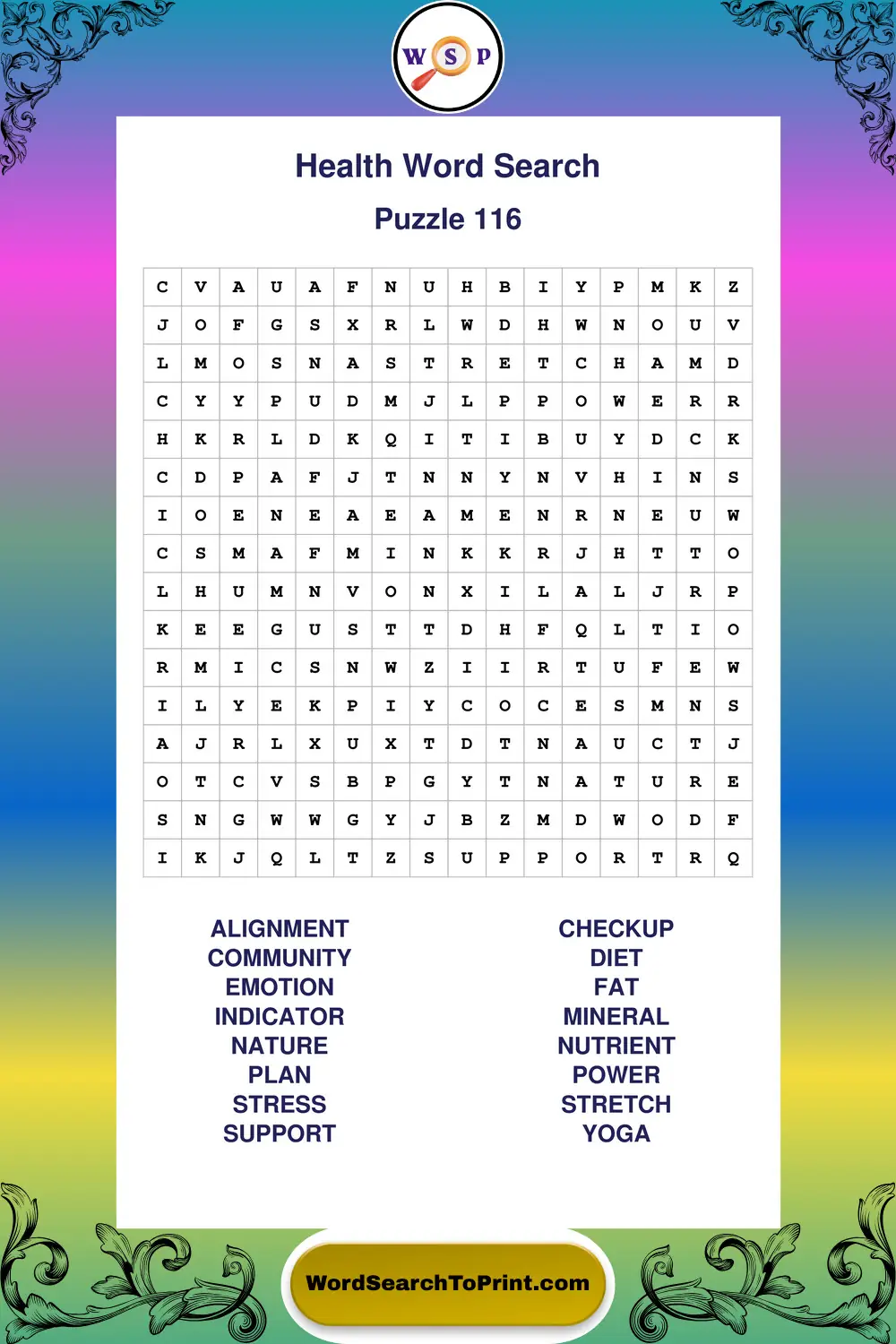 Health Word Search Puzzle 116