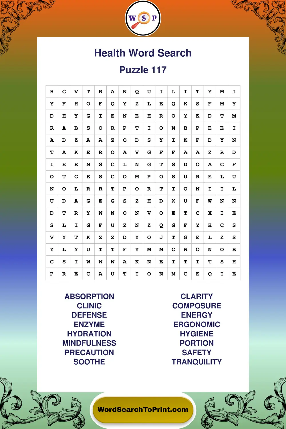 Health Word Search Puzzle 117