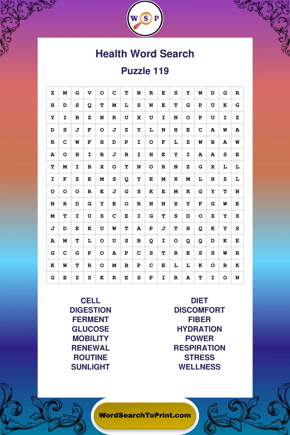Health Word Search Puzzle 119