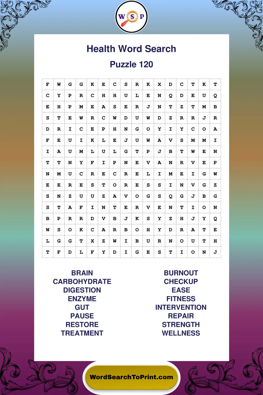Health Word Search Puzzle 120