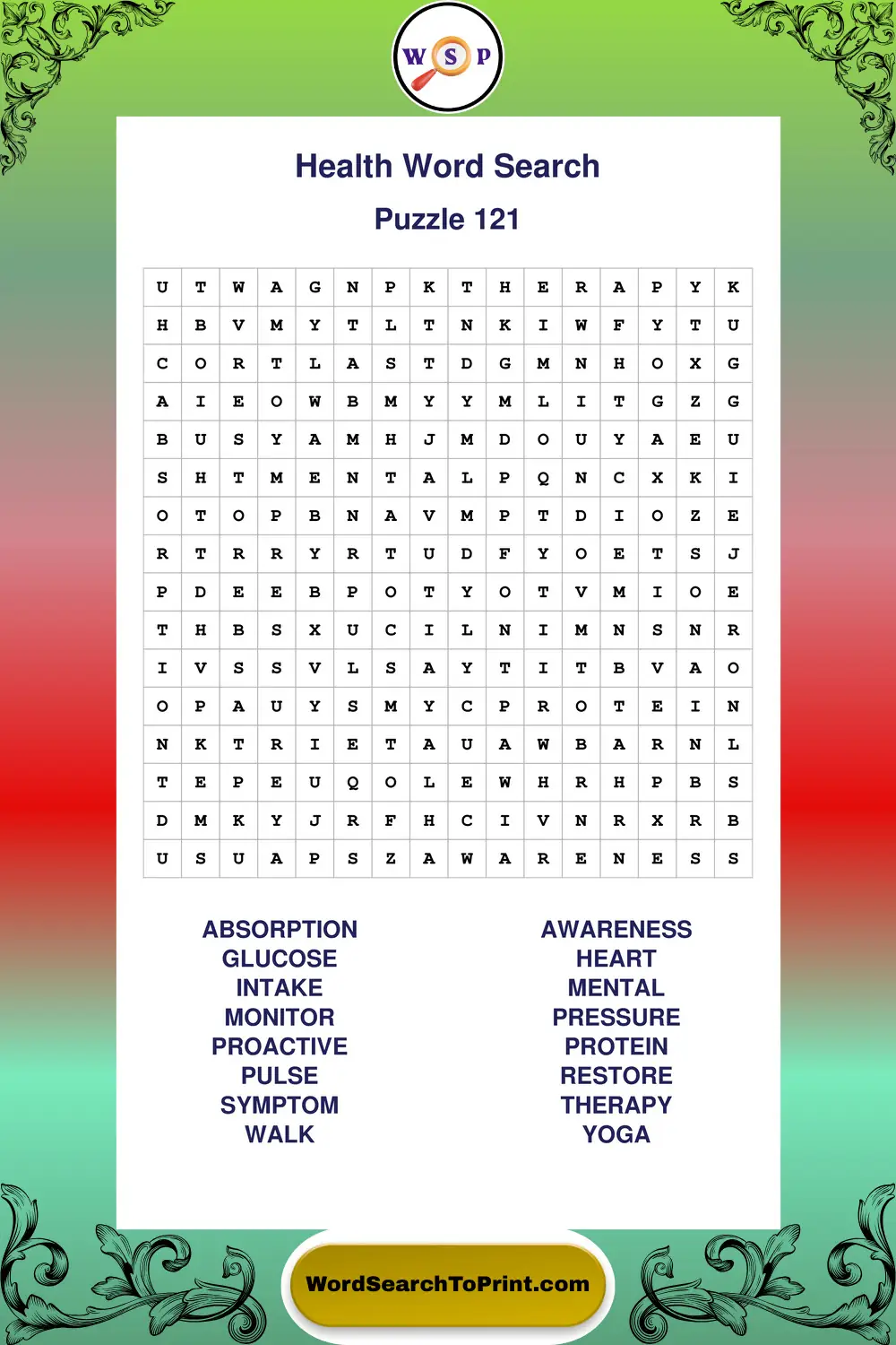 Health Word Search Puzzle 121