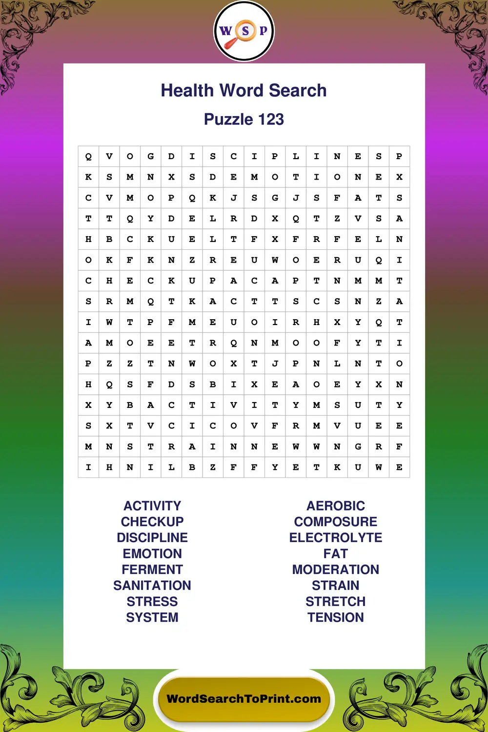 Health Word Search Puzzle 123