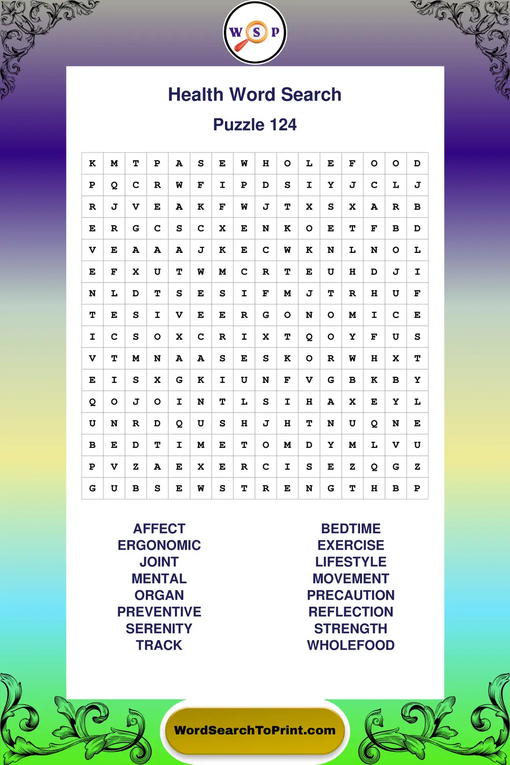 Health Word Search Puzzle 124
