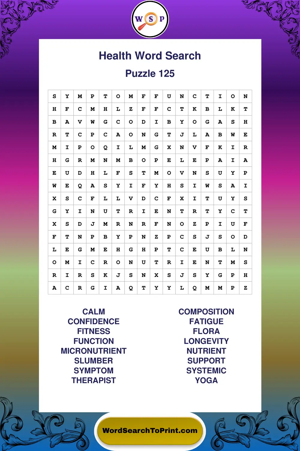 Health Word Search Puzzle 125