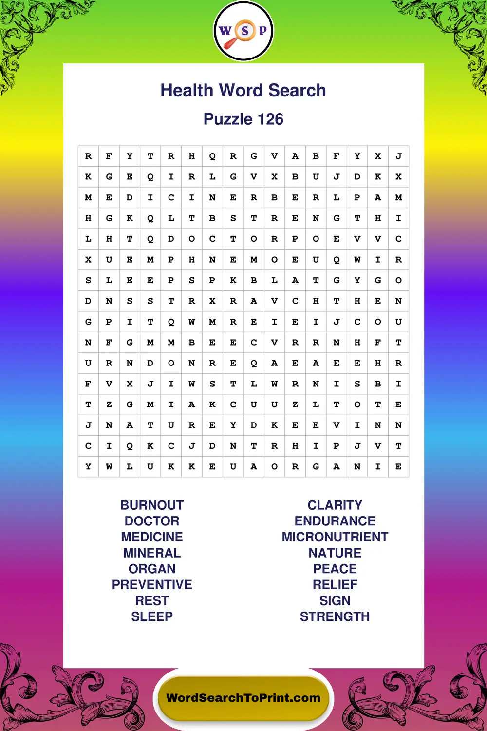 Health Word Search Puzzle 126
